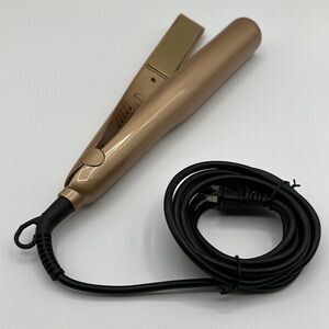 Gold-tone 2 in 1 wet and dry curling and straightening hair iron